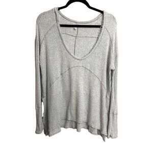 Free People Thermal Top Womens Medium Gray Waffle Knit Long Sleeve Oversized